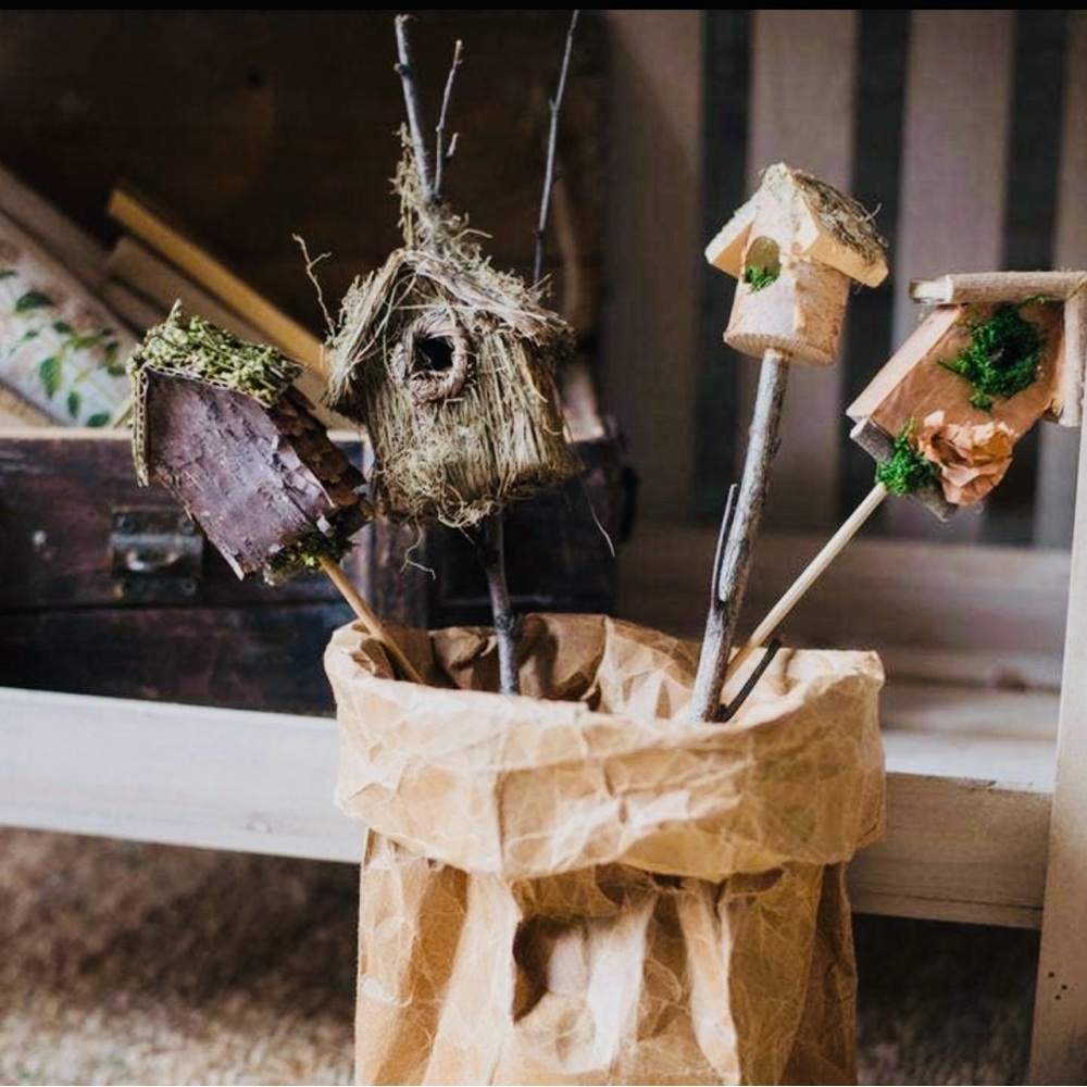 Birdhouse planter stick for indoor/ outdoor planters (set of 2)